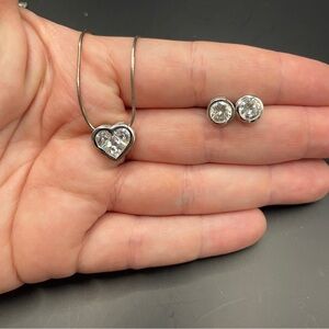 Elegant Silver Heart Necklace and Earring Set